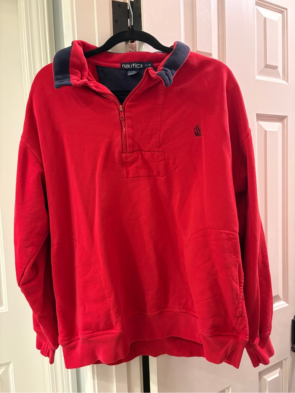 Nautica Red and Navy Zip-Up Pullover